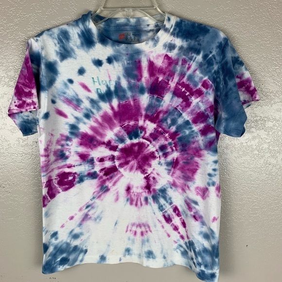 Handmade Tie Dye Tee Shirt Purple Blue & White - Picture 2 of 8